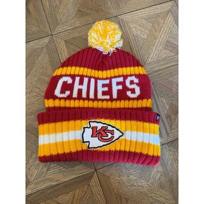 47 Brand Kansas City Chiefs Beanie Mens Red Yellow Striped Knit Pom Pom Hat 15