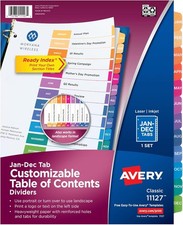 Avery Jan-Dec Dividers for 3 Ring Binders, 12 Tabs per Set, Customizable Table o
