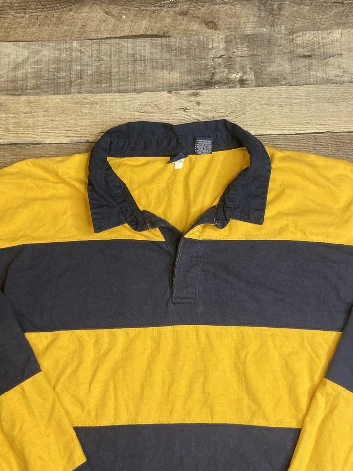 Camisa polo de rugby vintage Cherokee para hombre manga larga talla XXL a rayas azul amarillo Foto 2 de 4