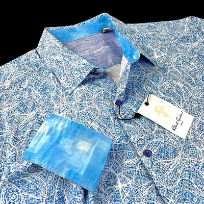 Robert Graham Paisley Geometric Blue White Mosaic Vivid Masterpiece 2XL Shirt