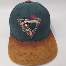 Vintage Mickey Mouse Hat Strapback Fits Small Goofys Hat Co Green Brown Globe