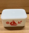 VTG McKee White Red Sailboat Anchor Refrigerator Dish 4” By 5” w With Lid