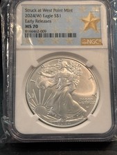 2024 (W) $1 American Silver Eagle NGC MS70 West Point Star Label