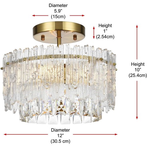 Elegant Lighting 1780F12SG Emilia Flush Mount Satin Gold - Picture 8 of 9