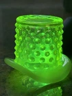 Vintage uranium Topaz Fenton Opalescent Hobnail Glass Top Hat Toothpick Holder