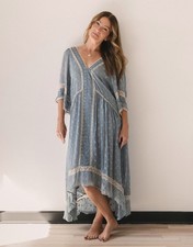 Zara NEW FW25 ZW Collection Dusty Blue Romantic Midi Dress Size S 5107/265 Boho