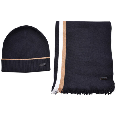 Hugo Boss Morbido_Set Men's Scarf/Beanie Knit Set of Black