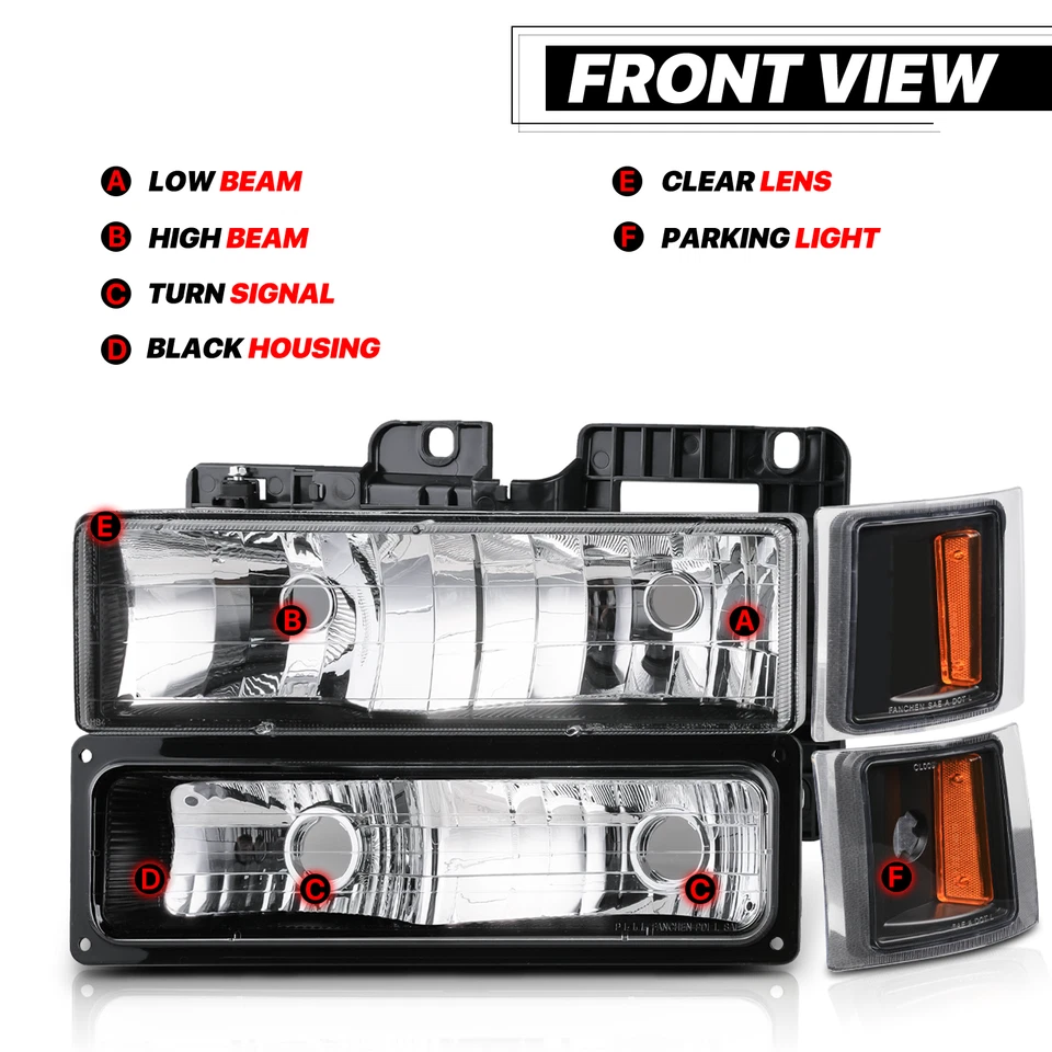 Faro de carcasa negro ámbar lámpara de parachoques de esquina para camioneta Chevy C/K C10 94-00 Foto 3 de 4
