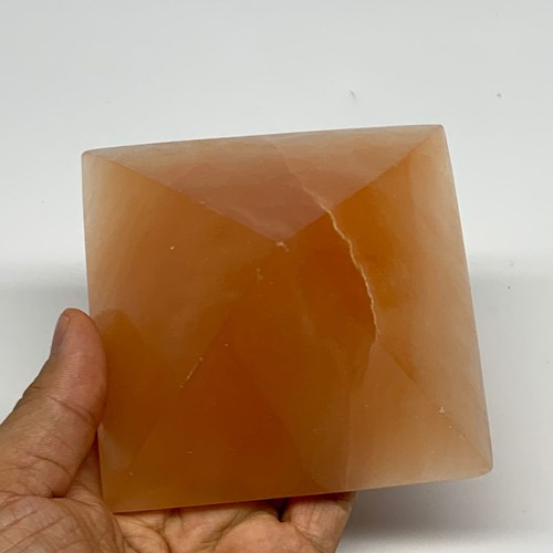 678g, 3.3"x3.8" Orange Selenite/Satin Spar Pyramid Crystal @Morocco, B24198 - Picture 5 of 11