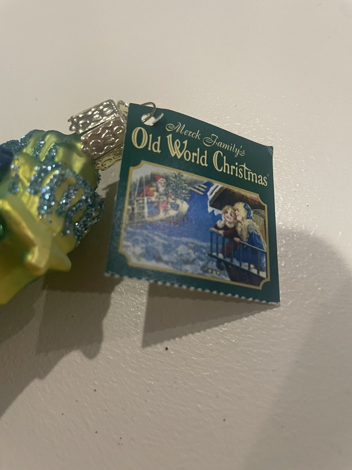 Old World Christmas Ornament Glass Blue Green Yellow Sea Horse (4.75" L