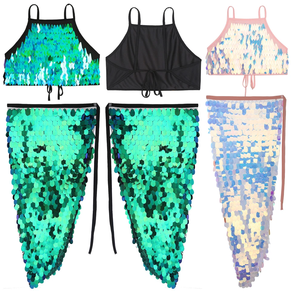 Mujeres Ropa de Baile Maxi Trajes Lentejuelas Brillante Disfraz 2 Piezas Ropa de Rendimiento Foto 2 de 3