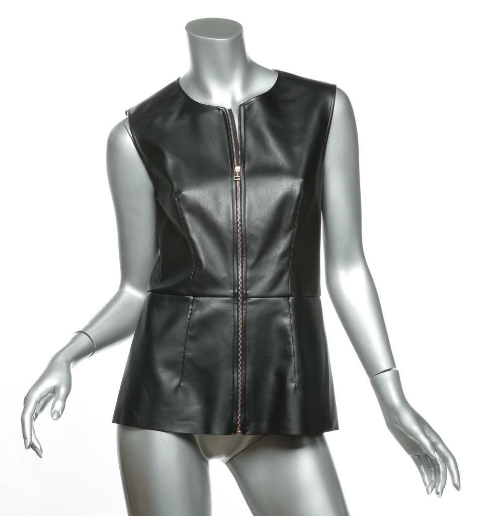 CEDRIC CHARLIER Black Faux Leather Sleeveless Top Blouse Vest IT42 