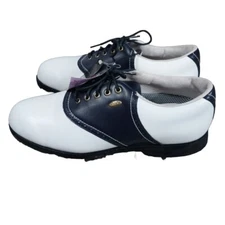 Etonic Lites White Faux Leather Saddle Soft Spikes Oxford Golf Men Shoes 10M
