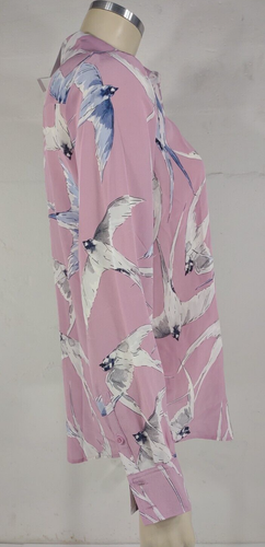 NWT Ann Taylor pink bird print 100% Silk button front shirt blouse ladies Small - Picture 3 of 9
