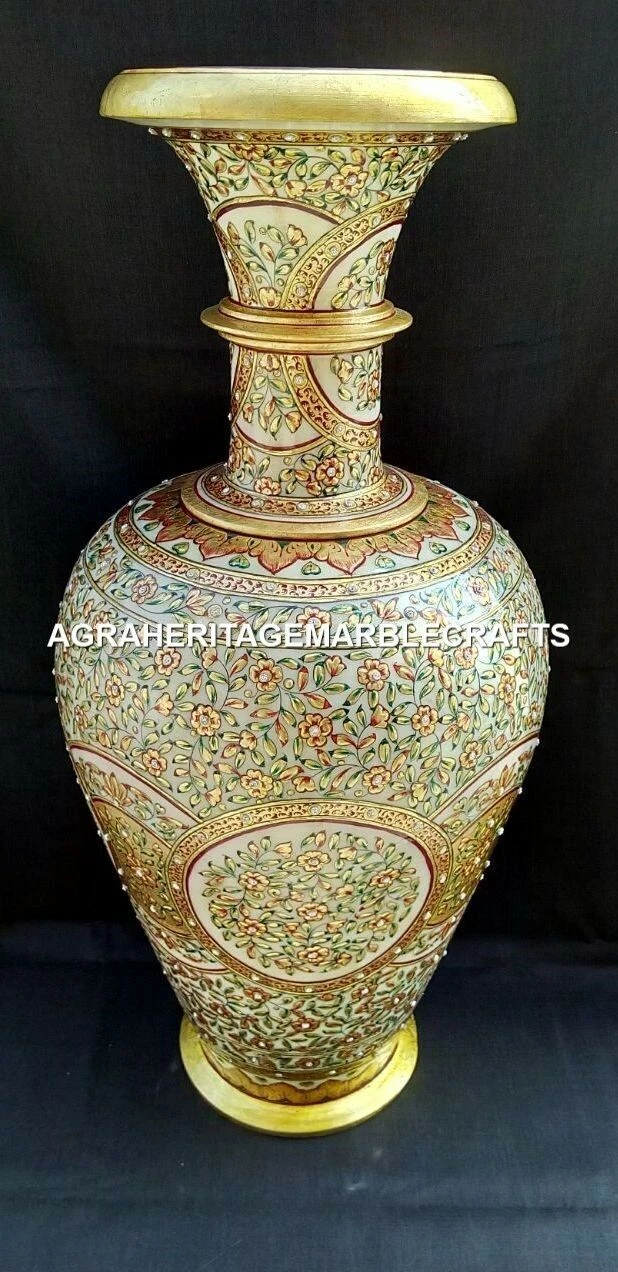 15" Marble Collectible Handpainted Flower Modern Vase Interior Decor Gift H4166