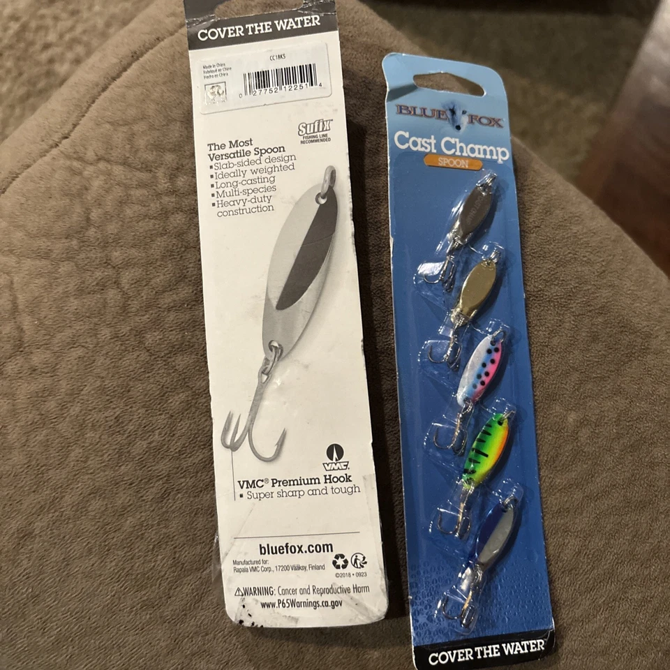 LOTE DE 2 ~ kit de cucharas champ fundidas zorro azul 1/8 oz paquete de 5 pr cromo oro firetiger Foto 3 de 3