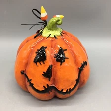 Blue Sky Clayworks Halloween Primitive Ceramic Pumpkin Candy Corn Stitches NEW