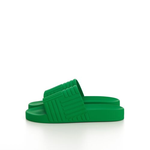 BOTTEGA VENETA 520$ Slide Sandals - Parakeet Green, Geometric Rubber - 第 5/11 張圖片