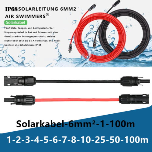 Câble solaire rallonge rouge noir 6 mm2 connecteur solaire câble solaire DHL DE - Photo 1/14