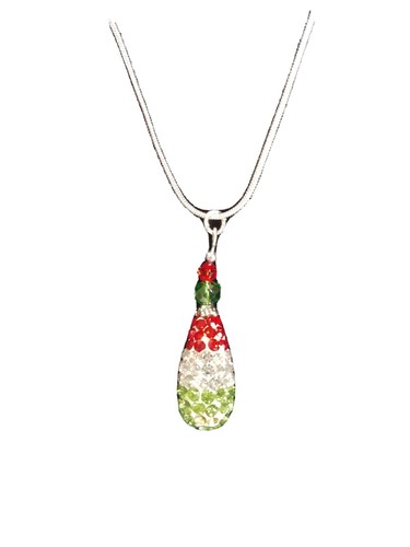 Crystal Drop Pendant Necklace Sterling Silver Christmas Red Green 22" - Bild 2 von 5