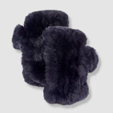 $95 Surell Womens Blue Fingerless 1-Pair Rabbit Fur Mittens Gloves One Size