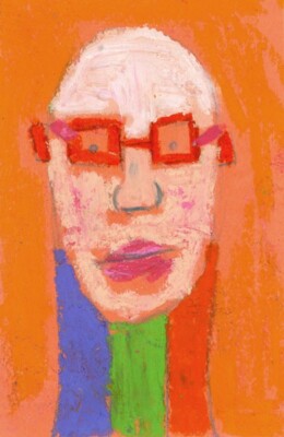 Outsider Art Naive Painting Man Portrait Drawing Oil Pastels Art Orange Colorful