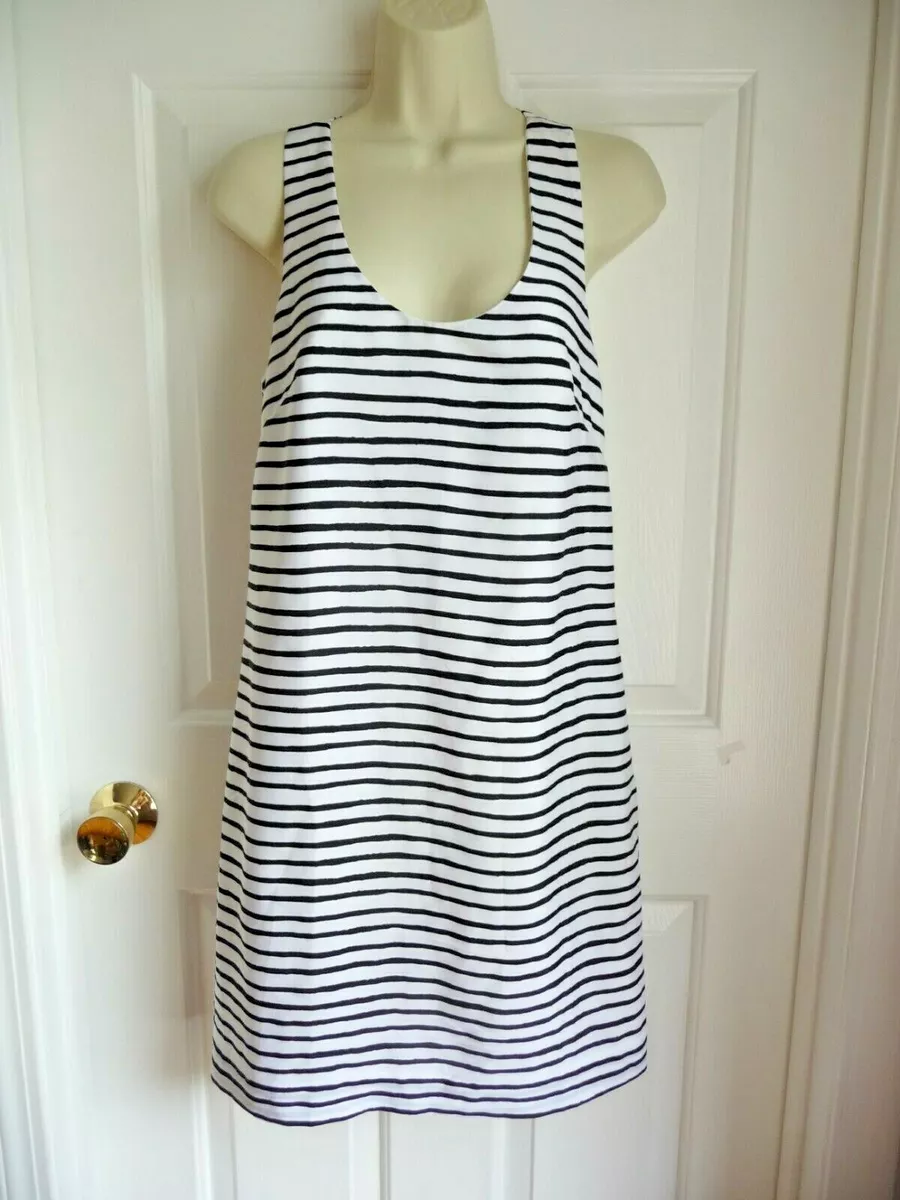 J. Crew 0 XS NEW Dress Black White Striped Sleeveless Cross Over