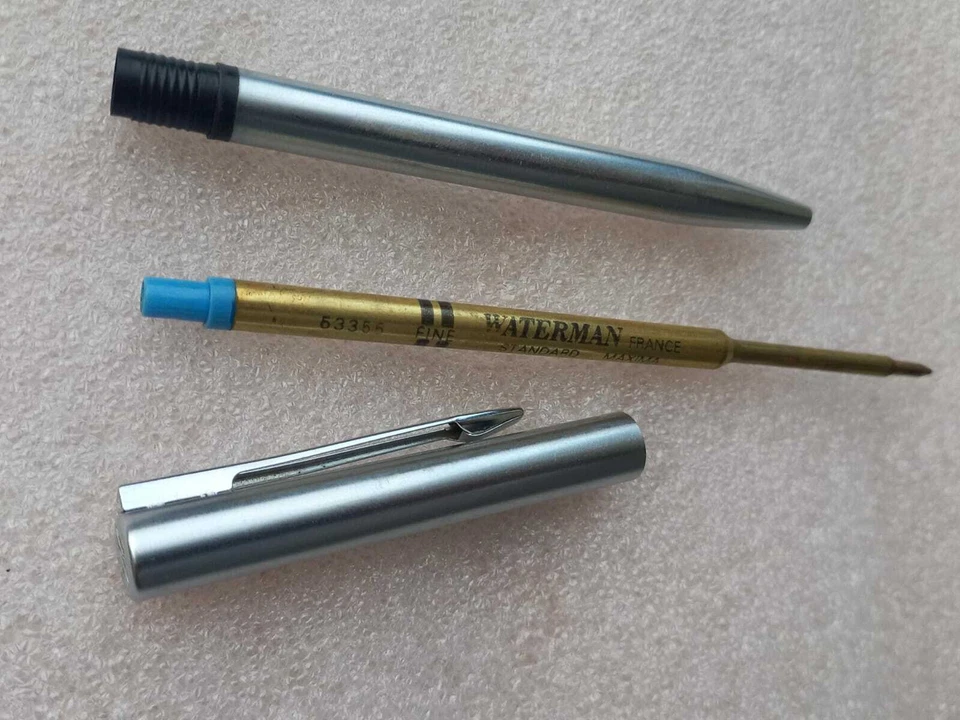 Bolígrafo Waterman Francia de colección raro plateado pluma recarga plata raro Foto 4 de 4