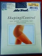 NICE TOUCH SHAPING/CONTROL DAY SHEER CONTROL TOP PANTYHOSE~SIZE E~BLACK