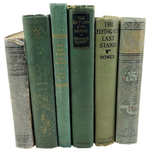 Antique Old Vintage Rare Hardcover Books Lot of 6 Green Shades Library Staging