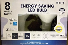  K-LITE LED Bulb Energy Saving 8W=65W Dimmable 2700K~ 2 Household Bulbs BR30