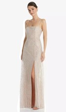 TH061 Metallic Lace Trumpet Dress with Adjustable Spaghetti Straps..Cameo..Sz 4