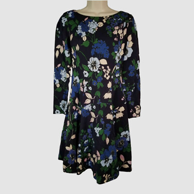 lela rose blue floral dress Lela Rose Women Blue Floral Long-Sleeve Round-Neck Mini A-Line Dress Size 4