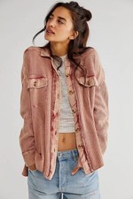 Free People Fp One Scout Jacket In Pink Waffle Slouchy Buttoned Uk Size Large