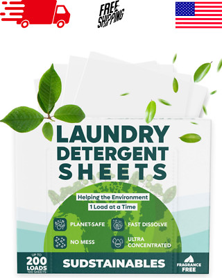 Eco Friendly Laundry Detergent Sheets 100 Count 200 Load Unscented, No Plastic