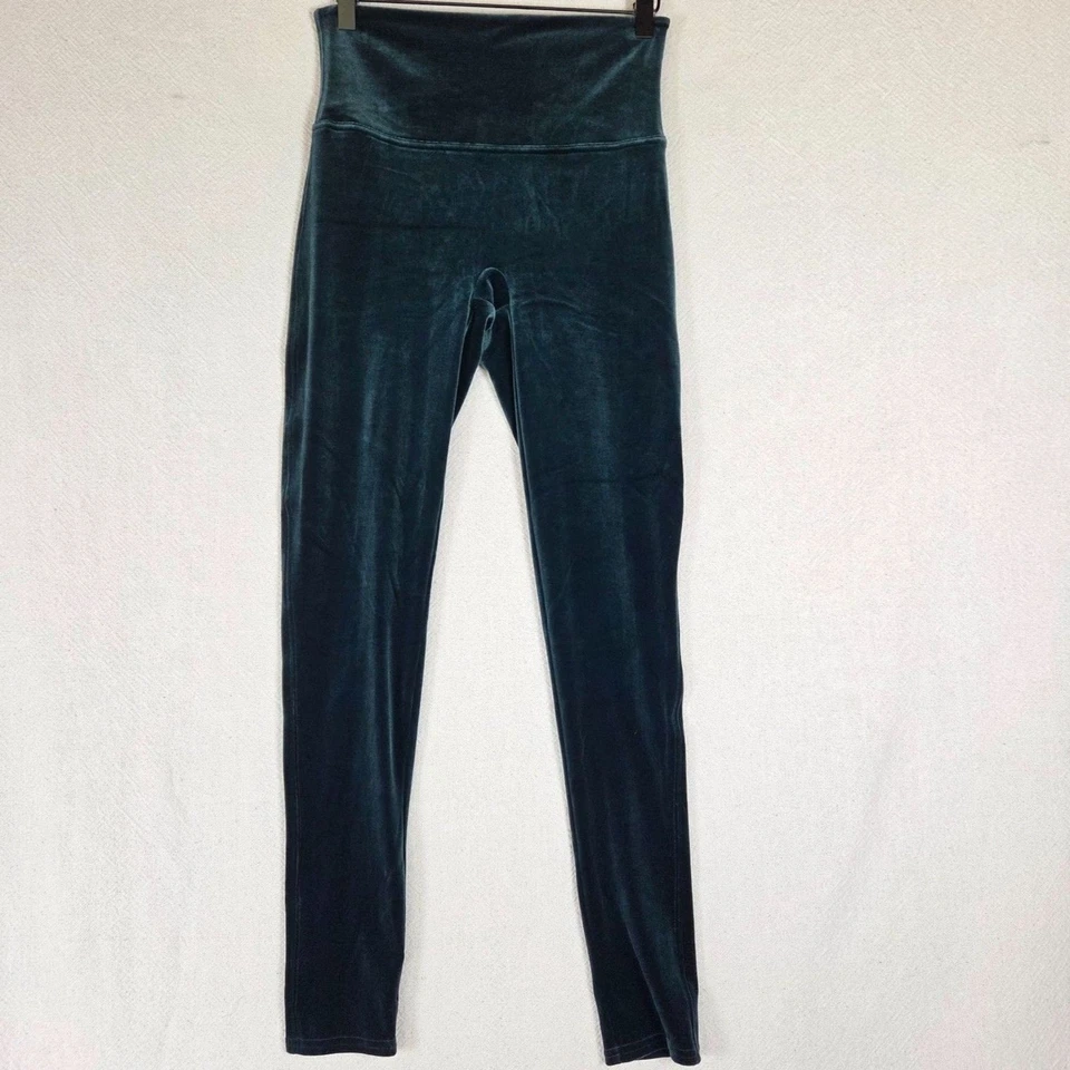 SPANX Mujer L Tiro Alto Estilo Y2K Lujo Verde Terciopelo Leggings Salón Prendas moldeadoras Foto 2 de 4
