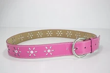 Pink Bonded Leather Belt Cut Out Daisy Eyelet design Accessory 32 - 36 inches 