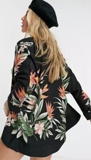 Oasis Black Tropical Bird Of Paradise Kimono Open Jacket Cover Up 12 Was £48 Vgc