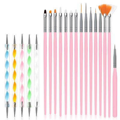 URAQT 20 Stück Nagel Pinsel Set Nageldesign-Stifte Brush Acryl Nagel Kunst