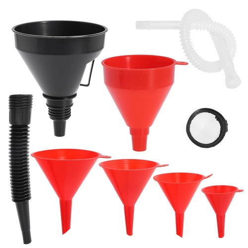 Datanly 8-Piece Automotive Oil Funnel Kit - Includes Wide Mouth Funnels, Drain Pan & Adjustable Oil Filter Wrench For Easy Car & Motorcycle Maintenance