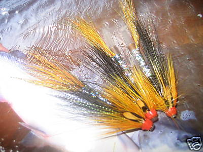 3 V Fly 1 Inch Brass Ultimate Red Tailfire Silver Cascade Salmon Tubes & Hooks 