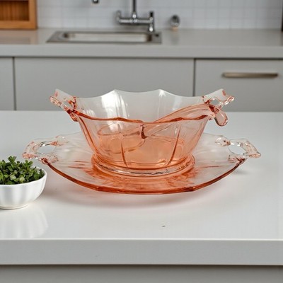 Vintage Pink Imperial Glass MOLLY Octagon Bowl, Tray & Spoon Mayo 3pc Set