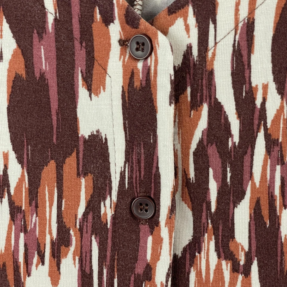 Garnet Hill Dress Womens Large Brown Ikat Sleeveless V Neck Button Front Pockets - Image 4 of 4