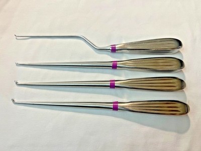 Set Of 4 Millennium Spinal Curettes Sizes 0,00,0000 Angled & Straight 9'' Length