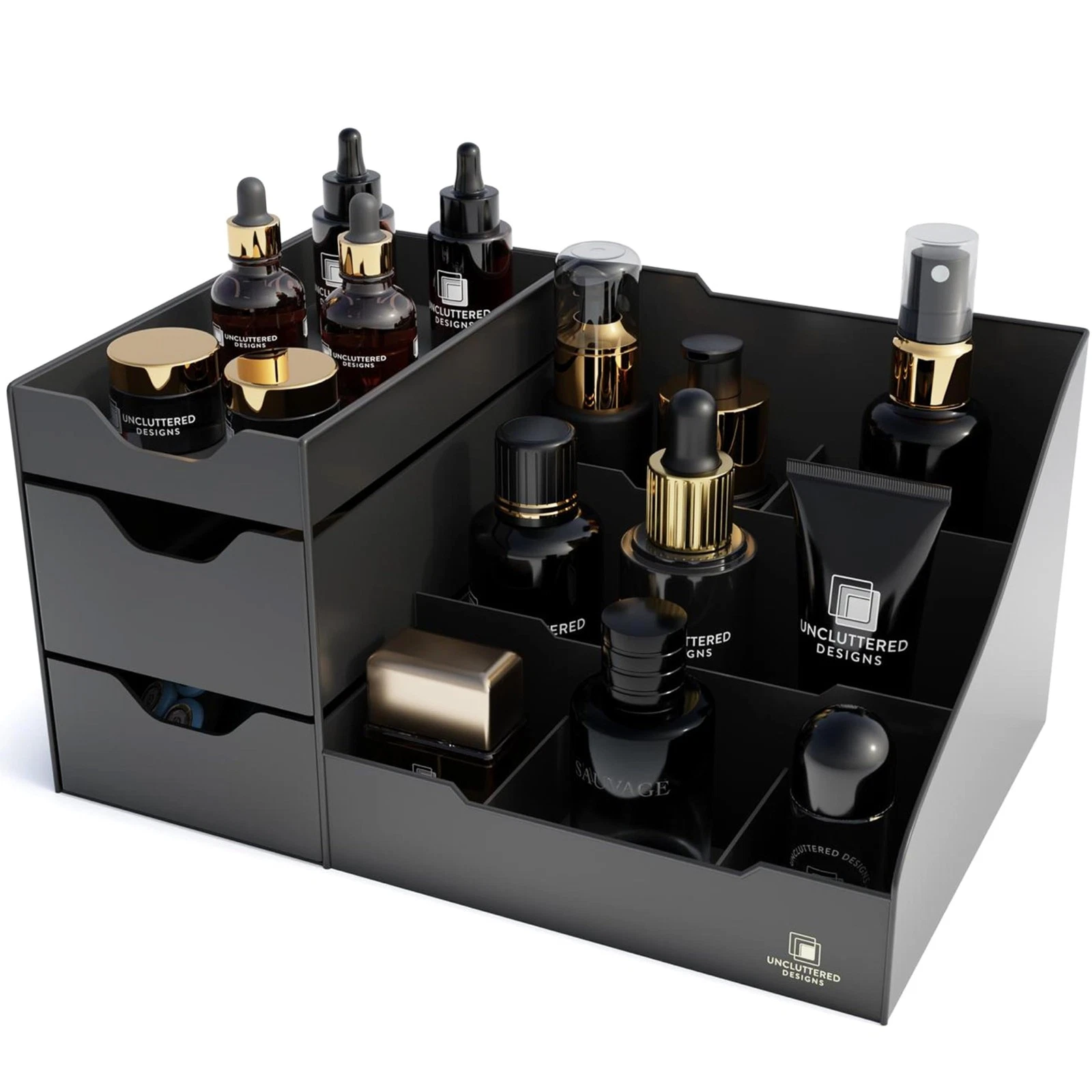Large Black Vanity Organizer - Countertop Mens Organizer With Drawers for Col...