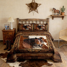 Horse Comforter Set Full Size Brown Cowhide Bedding Set Rustic Farmhouse Quilt S