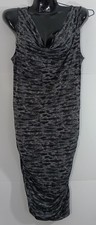 Michael Kors Dress Womens M Ruched Bodycon Sleeveless Gray Black Knee