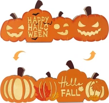 Lighted Pumpkin Table Sign Decor - Autumn Thanksgiving, LED Mantle