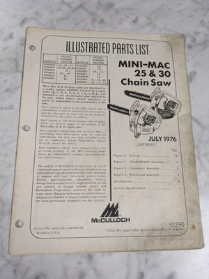 #ad MCCULLOCH PARTS LIST ILLUSTRATED MANUAL CHAIN SAW MINI MAC 25 30 1976 92290 $9.07