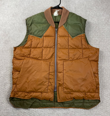 Vintage 70s Walls Blizzard Pruf Puffer Vest Mens XL? Western Brown Green Yoke